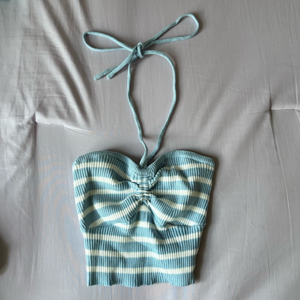 Striped Blue and Cream Halter Top